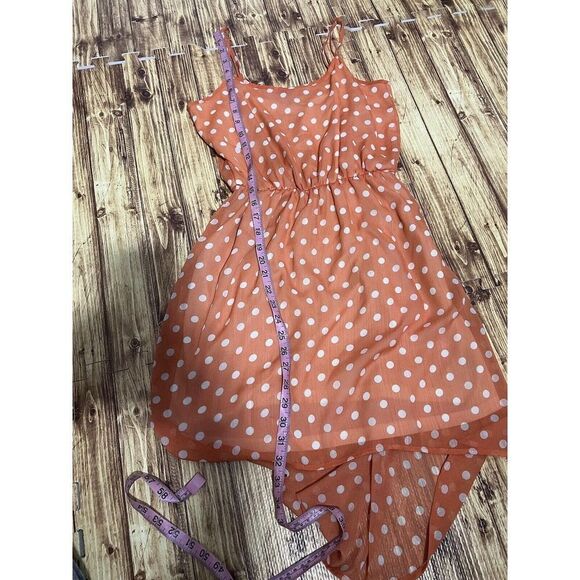 Almost Famous Orange Cream Polka Dot Hi Low Blouson Tank Midi Dress Juniors - Picture 7 of 10